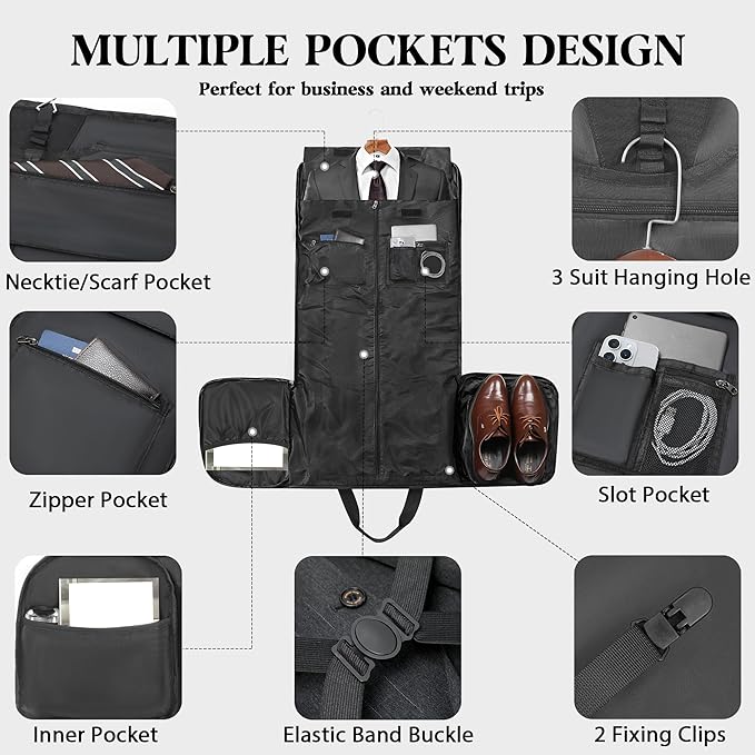 Waxed Canvas Garment Bags for Travel, Convertible Carry On Garment Duffel Bag for Men Women, 2 in 1 Suit Bag Hanging Suitcase Business Travel Bag with Shoe Compartment (Vintage Grey, L)