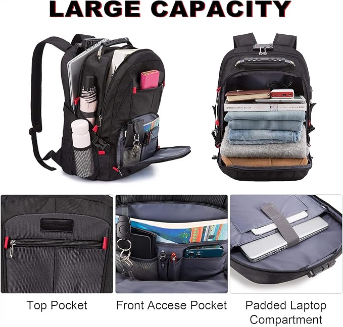 LOVEVOOK Large Backpack for Men 18 inch Heavy Duty Backpack Big Travel Backpack Large Capacity Laptop Backpack with USB Port Waterproof for Business Work (18.4 inch,Black)