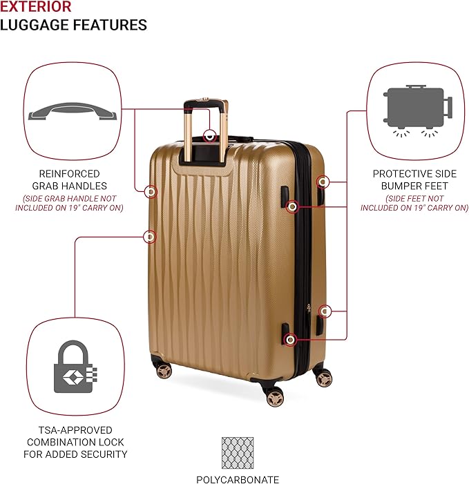 SwissGear 7272 Energie Expandable Hardside Luggage with Spinner Wheels and TSA Lock, Gold, 3-Piece Set (19/24/27)