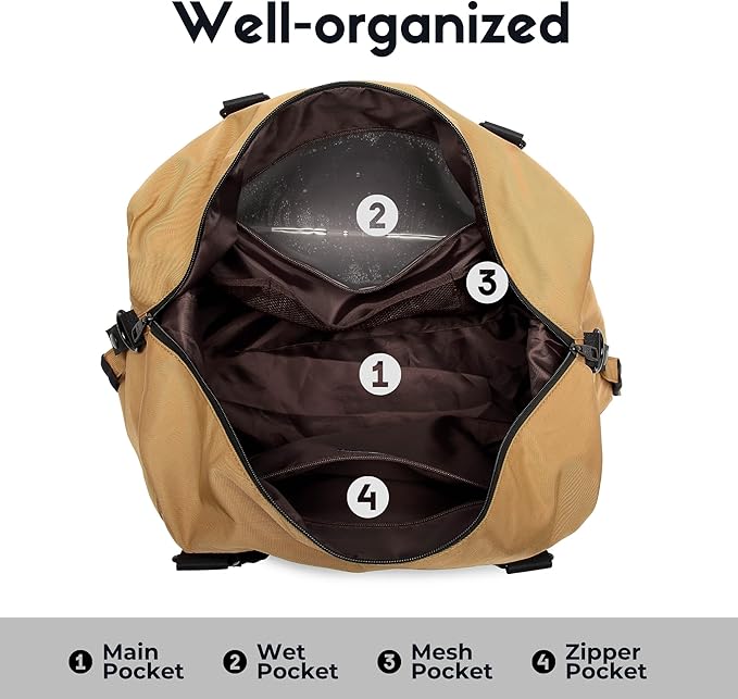 SUNNY BIRD Duffel with Utility Pouch, 40L Weekender Overnight Bag with Shoe Compartment for Travel and Sports (Brown and black)