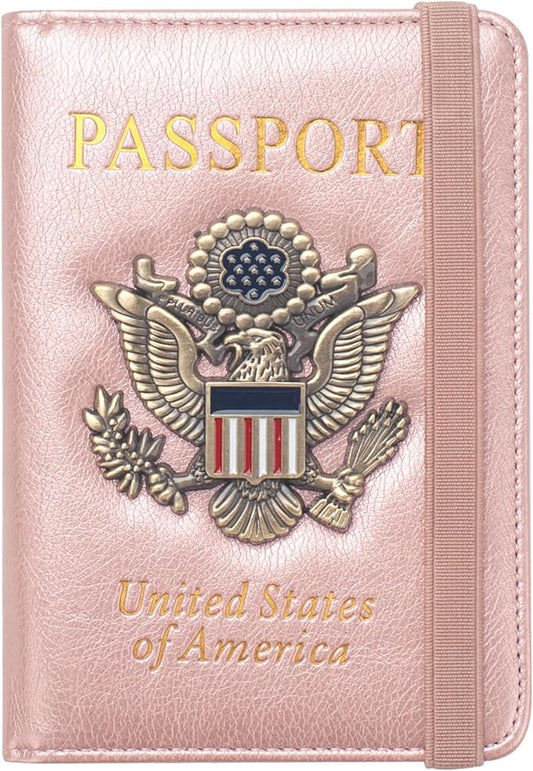 Coowayze US Passport Holder Wallet for Travel Men Women RFID Blocking Passport Cover Case, Waterproof Pink Leather Passport Book Protector with Vaccine Card Slot Travel Document Organizer