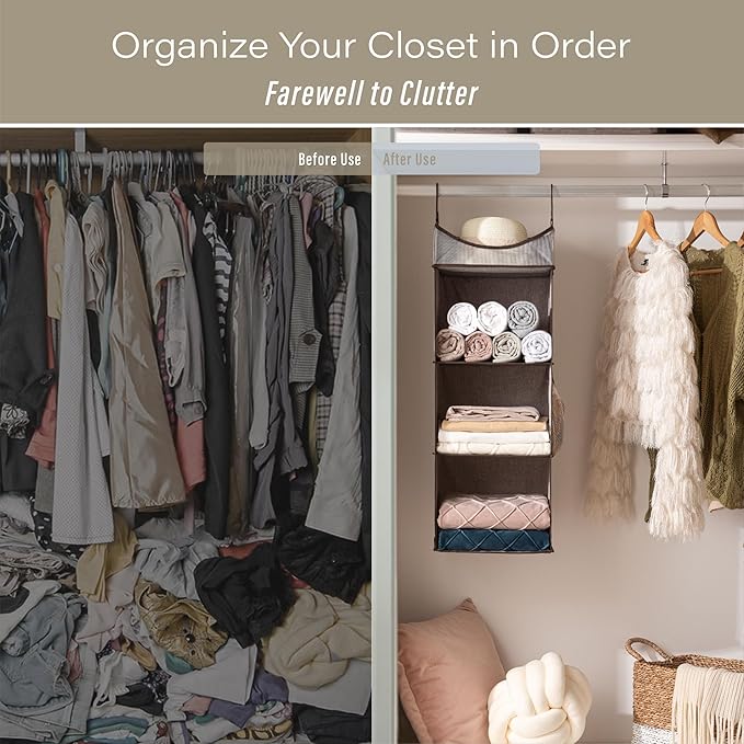 StorageWorks Hanging Closet Organizer, 3-Shelf Shelves with Top Shelf, 12" W x 12" D x 35 ¼"H, Mixing of Brown and Gray