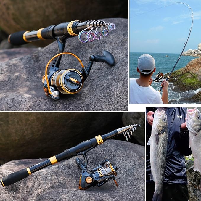 Sougayilang Fishing Rod Reel Combos Carbon Fiber Telescopic Fishing pole with Spinning Reel for Travel Saltwater Freshwater Fishing