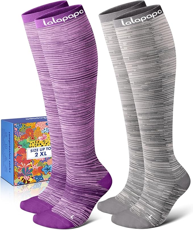 Thick Soft Cotton Compression Socks for Women Men 15-20mmHg Knee High Breathable Cotton Socks for All Day Comfort