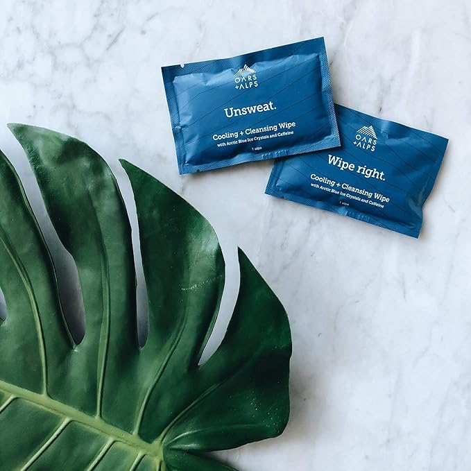 Oars + Alps Cooling Face & Body Wipes, Dual Sided Cleansing Wipes Towelettes for Post Workout, Activities,Commutes, Dermatologist Tested Skin Care with Menthol & Ginseng, Travel Friendly, 14 ct