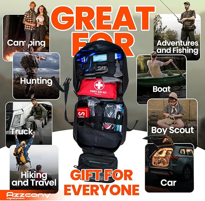 Emergency Survival Kit with First Aid Gears and Supplies - EDC Go Bugout Bag - Get Home Backpack for Camping Outdoor - Tactical Military Molle Pouch Grade - Gift for Man Woman