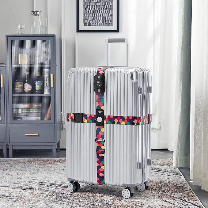 Travelkin Luggage Straps TSA Approved - Adjustable Cross Suitcase Straps with TSA Lock, Reinforced Buckle, Unique Pattern - Secure Heavy Duty Luggage Straps for Travel (Scales of Dragon)