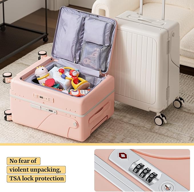 20" Hardshell Carry On Suitcase with Seat for Kids & Adults,Travel Luggage with Front Pocket & 4 Lockable Spinner Wheels, TSA Lock, USB Port, Luggage Cover, Safty Seatbelt