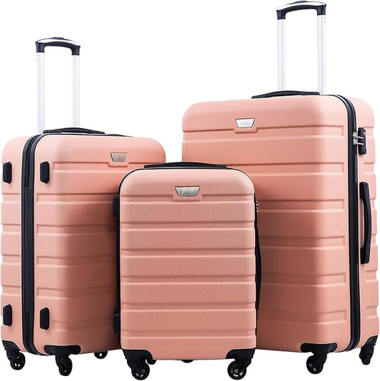 Coolife Luggage 3 Piece Set Suitcase Spinner Hardshell Lightweight TSA Lock (sakura pink, 3 piece set(20in24in28in))