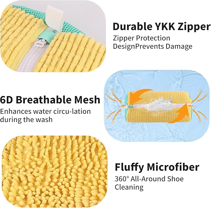 Shoe Washing Bag for Washing Machine, Laundry Shoe Bag for Washer and Dryer, Reusable Shoe Bag, Sneaker Washing Machine Bag (Yellow 2pcs)