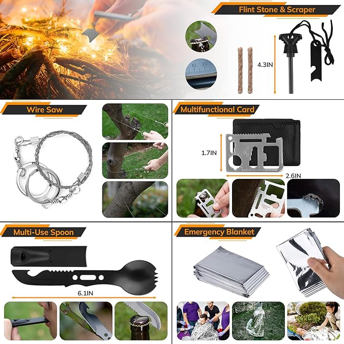 Survival Kit, 250pcs Survival Tools Tactical Gear and Trauma Bag, Survival First Aid Kit with Molle Crossbody Bag & Emergency Tent for Earthquake, Bug Out, Outdoor Adventure, Gifts for Christmas Men
