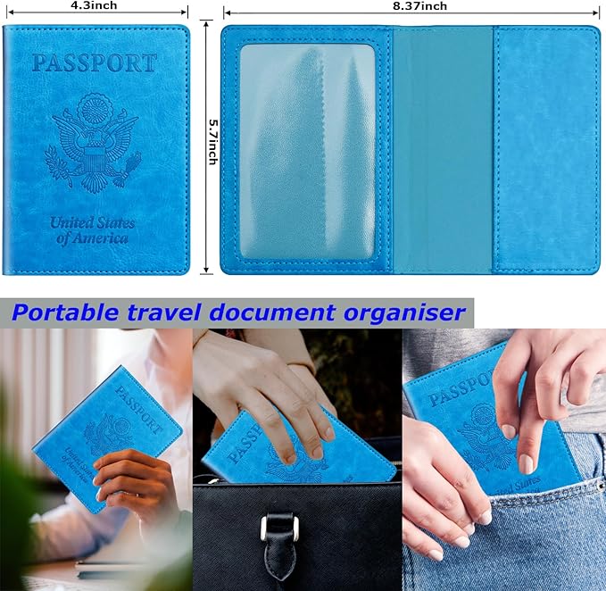 Sky Blue & Red Passport Holder Wallet Cover Case for Family Women Men, Cruise Essentials Travel Must Haves Passport Book Protector