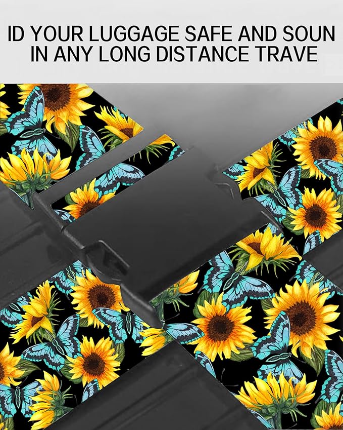 Luggage Straps for Suitcases, Adjustable Travel Belt, Durable Wide Luggage Strap, Cute Suitcase Strap Identifiers with Buckle, Bag Straps for Luggage, Cute Sunflowers Butterfly