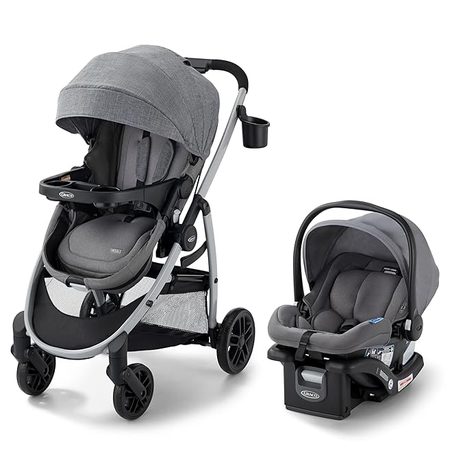 Graco Modes Pramette Travel System, 3-in1 Modular Carseat Stroller Combo, Infant Car Seat Carrier to Toddler Stroller, Includes the SnugRide 35 Car Seat, Ellington