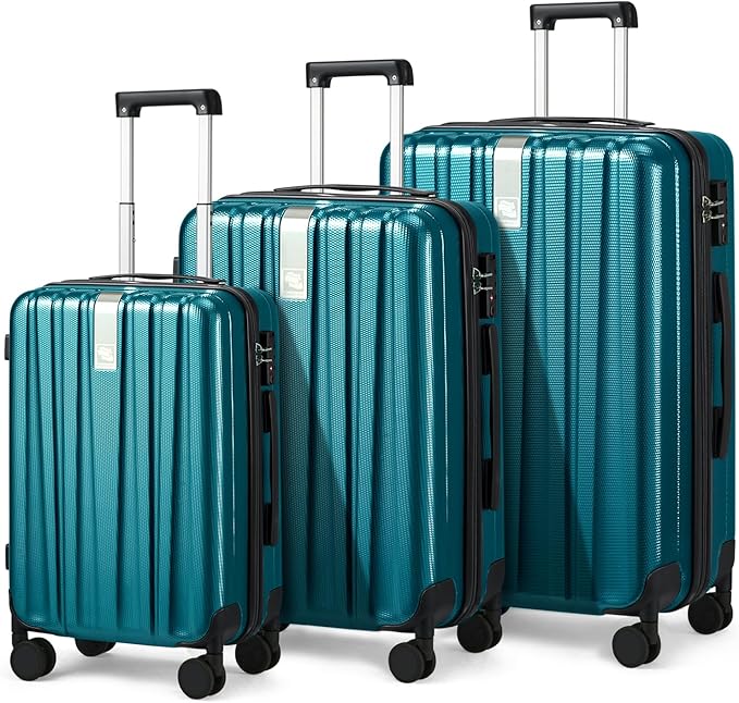 Hanke Luggage Sets 3 piece Carry On Luggage with Wheels PC Hard Shell Suitcases Lightweight Checked Travel Luggage Extra Large Travel Suitcase Woman Men 20/24/29 Inch(Caribbean Blue)