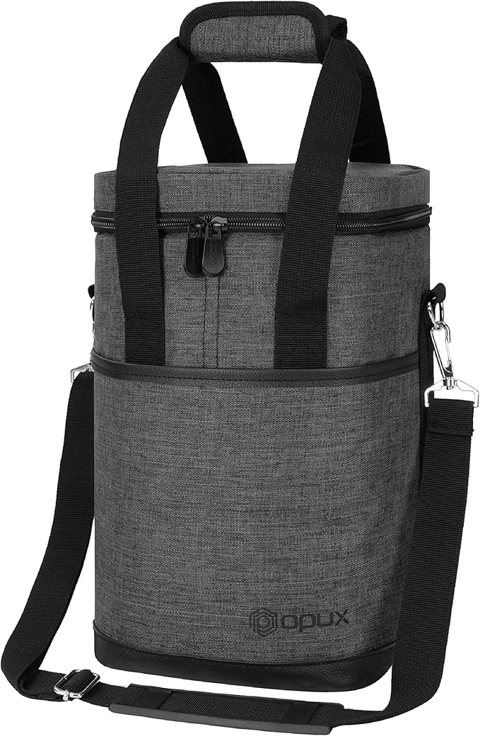 Opux Insulated Wine Tote, 4 Bottle Cooler Bag - Leakproof, Padded Portable Carrier for Travel, Picnic, BYOB - Gift for Wine Lovers (Charcoal Gray)