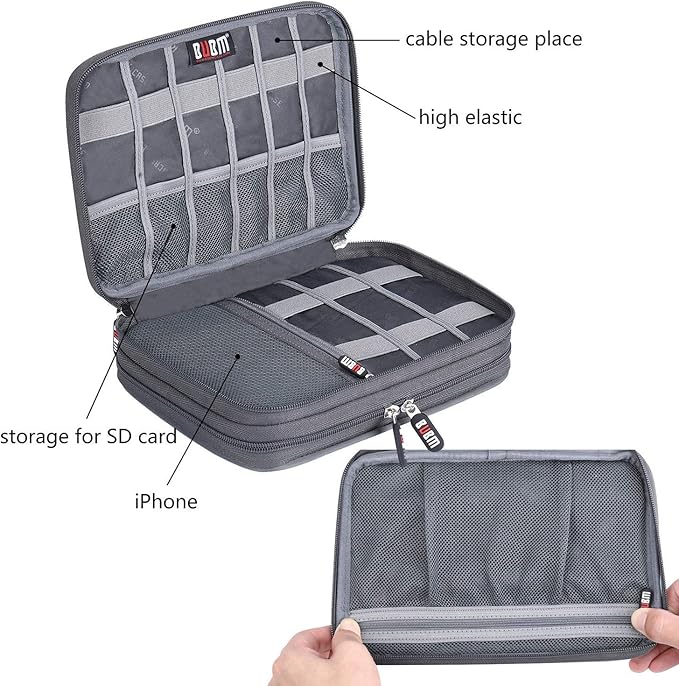 Electronic Cable Organizer Bag - Portable Travel Double Layers Electronic Digital Accessories Storage Pouch Bags for SD Card Case, USB Flash Drive,Charging Cords, USB Charger, Mini Tablet