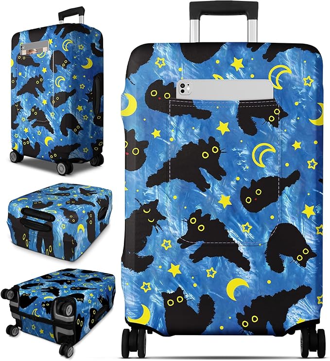 Slohif Luggage Cover for Suitcase Tsa Approved Protector - Luggage Sleeve Large Suit Case Cover Travel Stretch Baggage Case Protective Washable Fit 24-27 Inch Black Cat M