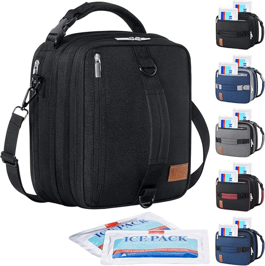 Lifewit Insulated Lunch Box for Men, Expandable Cooler Bag, Freezable Lunch Bag for Women with 2 Ice Packs and Shoulder Straps for Work Travel College, 8.2L Black