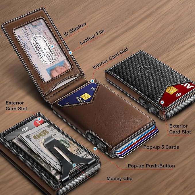 BULLIANT Men Wallet,Money Clip Wallet Slim For Gift Men 9Cards-Metal Credit Card Case in Magnetic Leather Flip