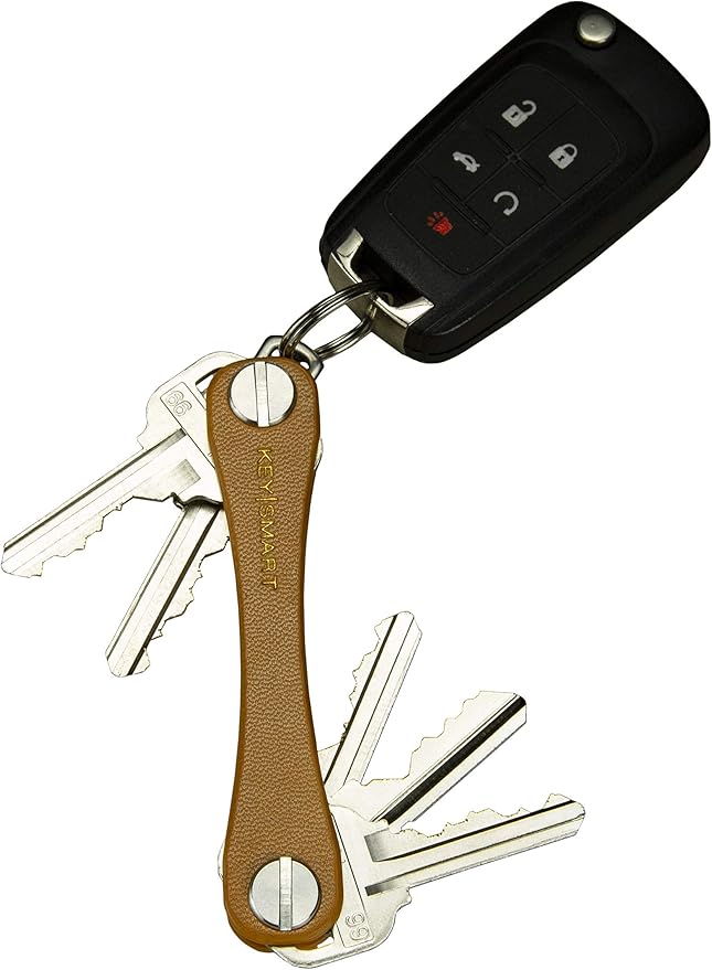 KEYSMART Key Holder for Keychain - Compact Key Organizer for Key Chain, Minimalist Clutter-Free EDC Keychains, Key Ring for Car Fobs Key Chains, Expandable (Up to 8 Keys, Brown Leather)