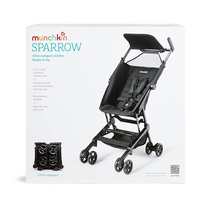 Munchkin Sparrow Travel Baby Stroller, Ultra Compact and Lightweight, for Babies and Toddlers, Black
