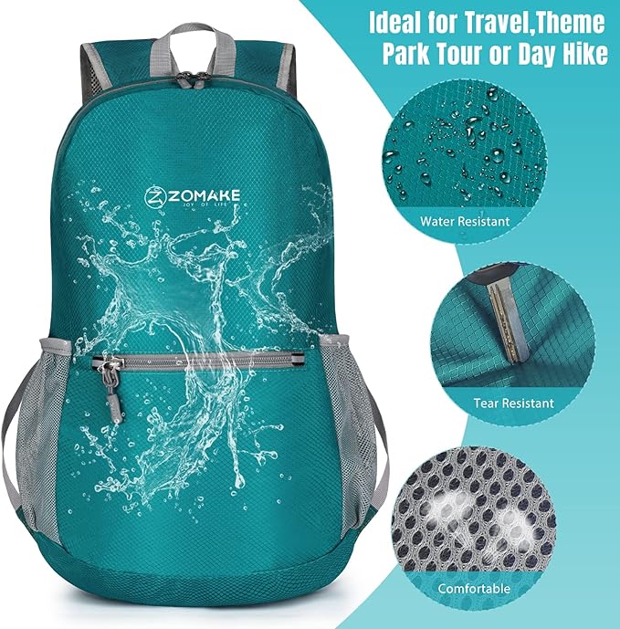 ZOMAKE Ultra Lightweight Hiking Backpack 20L, Packable Small Backpacks Water Resistant Daypack for Women Men(Lake Green)