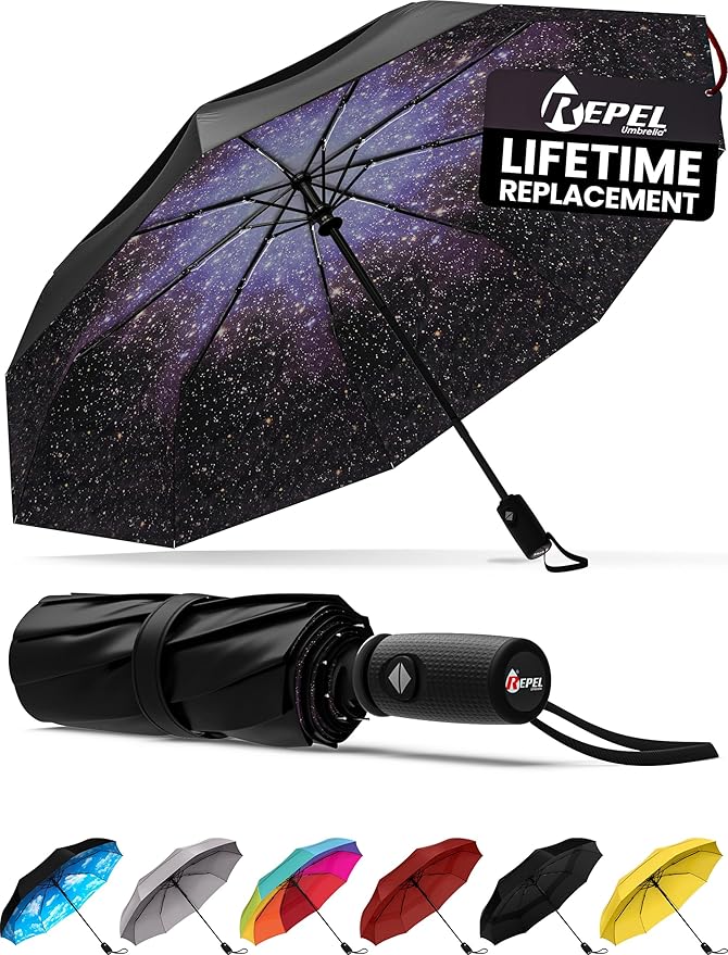 REPEL Windproof Travel Umbrella - Compact & Withstands Winds up to 85MPH , Strongest Premium Auto Folding Umbrella for Rain and Sun - Durable, Light & Portable for Women & Men , Fits Backpack & Cars