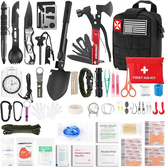 Survival Kit 256 in 1, First Aid Kit Survival Gear Tools Trauma Kit with Molle Pouch for Outdoor, Camping, Hunting, Hiking, Earthquake, Home, Office, Gifts for Men Dad Husband Women