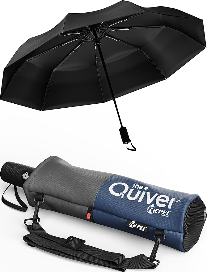 REPEL Windproof Travel Umbrella - Compact & Withstands Winds up to 85MPH , Strongest Premium Auto Folding Umbrella for Rain and Sun - Durable, Light & Portable for Women & Men , Fits Backpack & Cars