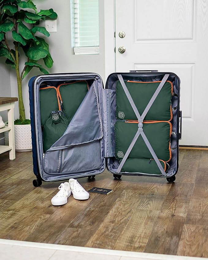 Large Compression Packing Cubes for Travel-Packing Cube Luggage Organizers 7 Piece Set for Checked Luggage-Ultralight, Expandable/Compression Bags by TRIPPED Travel Gear (Green and Brown)
