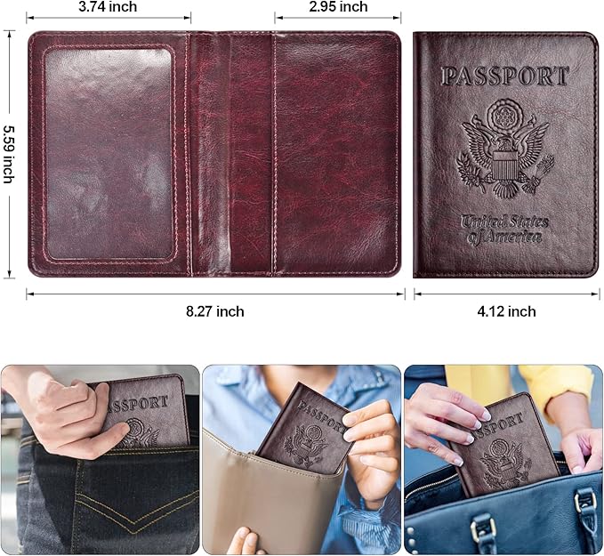 Passport Holder with Vaccine Card Slot Combo, Passport Wallet/ Cover/ Case for Women and Men(BC-Brown)
