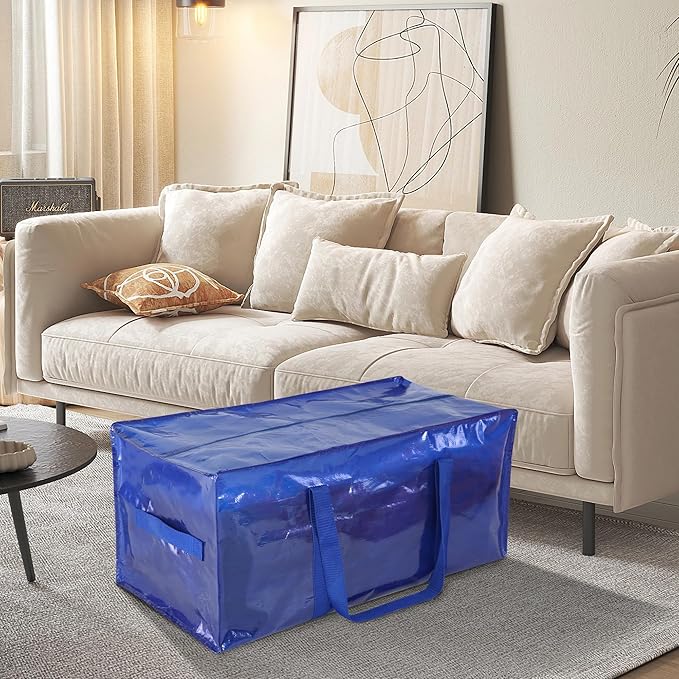 8 Pack Heavy Duty Extra Large Moving Bags with Handles,Waterproof Foldable Storage Totes,Clothing Storage Bags,Packing Moving Boxes for College Supplies & Seasonal Storage, Blue
