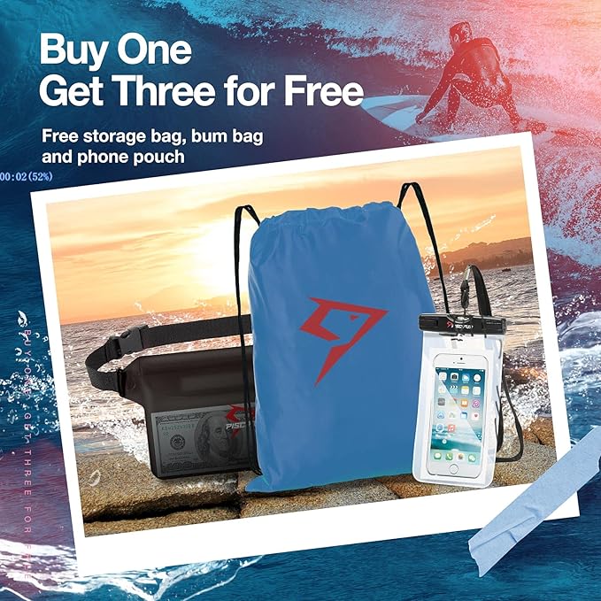 Piscifun Dry Bag Waterproof, Lightweight Dry Backpack Roll-Top Sealed with Waist Pouch and Phone Case Keeps Gear Dry Inside for Kayaking, Boating 10L 20L 30L