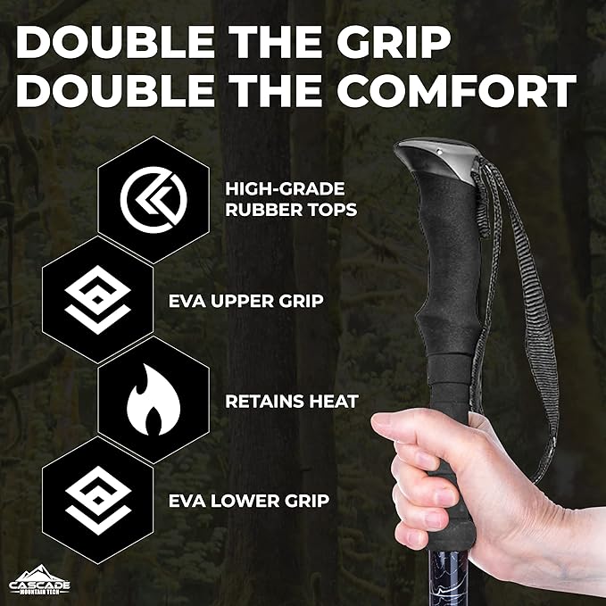 Cascade Mountain Tech Lightweight Aircraft-Grade Aluminum Trekking Poles with Extended Down Grip Plus Tip Kit