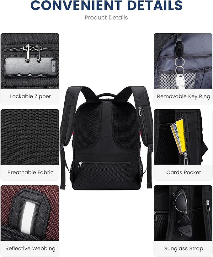 LOVEVOOK Travel Backpack for Men 17inch Large Work Backpack for Men Large Capacity Lockable Mochilas para Hombres Waterproof Computer Backpack for Work Business Travel College (17 inch,Black&Brown