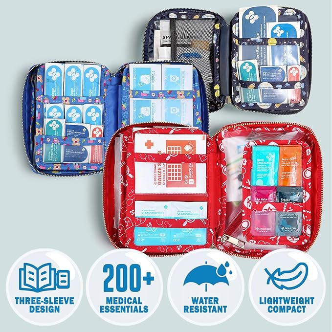 EVERLIT Care Rescue Pack | Family-Friendly First Aid Kit for Kids with 200 Pcs Medical Supplies | Travel-Friendly Compact Storage Bag for Home, Car, Travel, Camping, Adventure (Playground)