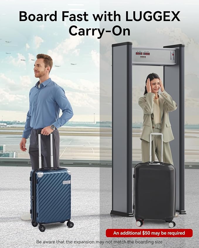 LUGGEX Luggage with Spinner Wheels, Polycarbonate Expandable Hard Shell Suitcase, Carry On 20 Inch, Black
