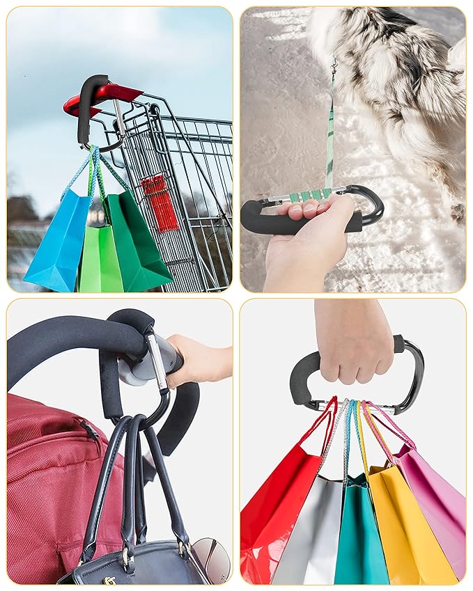 Stroller Hooks, 6.3" Large Stroller Clip, 2 Pack Stroller Hooks for Hanging Bags and Shopping, Stroller Accessories for Mommy, Large Carabiner