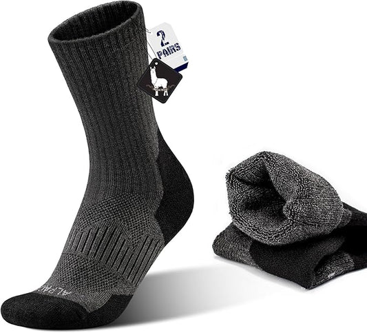 Alpaca Wool Hunting Socks 2 pairs for Men Women, Thermal Warm Compression Thick Winter Cushioned Hiking Boot Moisture Wicking