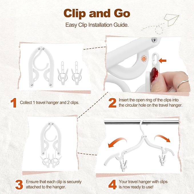 HOUSE DAY Foldable Travel Hangers 20 Pack w/10 Clips, Cruise Essentials 2025, Portable Hangers Collapsible Hanger Plastic, Travel Must Haves for Suitcase, Hotel, RV, Road Trip, Flying, Camping-White