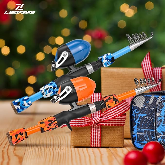 LEOFISHING 2 Set Kids Fishing Pole Set with Full Starter Kits Portable Telescopic Fishing Rod and Reel Cambos with All The Necessary Fishing Kits for Boys Girls and Youth