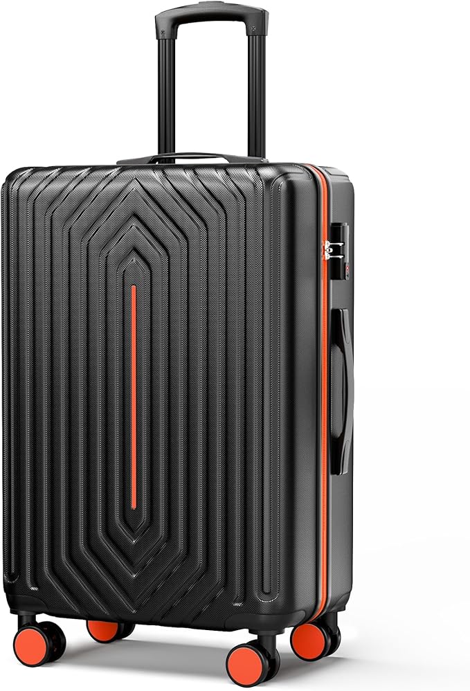 28 inch Luggage Hardside and Lightweight Suitcase with Spinner Wheels TSA Lock for Travel Business,Orange With Black