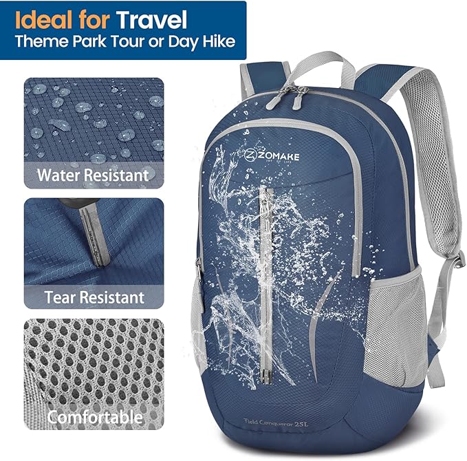 ZOMAKE Ultra Lightweight Packable Backpack 25L - Foldable Hiking Backpacks Water Resistant Small Folding Daypack for Travel(Navy Blue)
