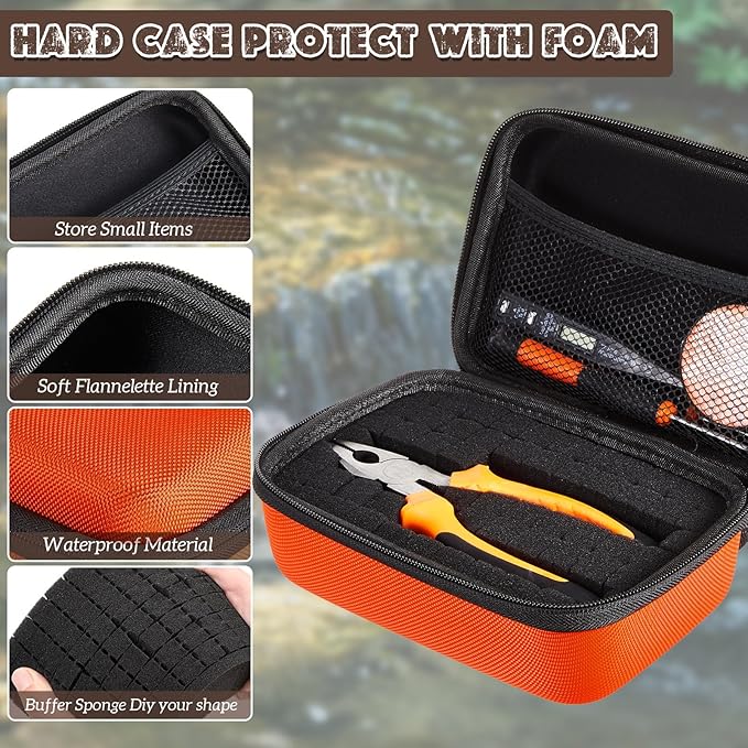 EVA Hard Case with Customizable Foam Protective EVA Carrying Case Shockproof Outdoor for Camera, Digital Products, Electronic Instruments with Knife(Orange,7.1 x 4.7 x 3.1 Inch)