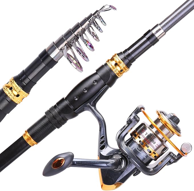 Sougayilang Fishing Rod Reel Combos Carbon Fiber Telescopic Fishing pole with Spinning Reel for Travel Saltwater Freshwater Fishing