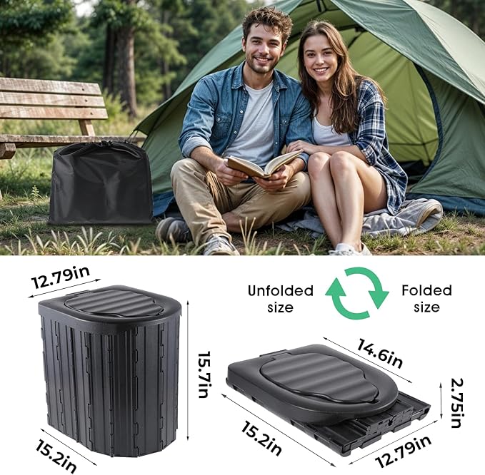 Camping Toilet, Portable Toilet for Adults, Camp Toilet with Handbag, Travel Potty for Camping, Hiking, RoadTrip, Car, Tent, Truck Drivers (black-15.7''H)