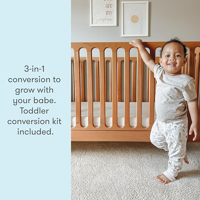 Newton Baby Galileo Standard Crib, Solid Beech Wood in Chestnut Color, 3-in-1 Convertible Crib with Toddler Bed Conversion Kit, Baby-Safe Finish