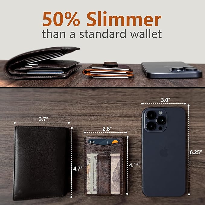 Airtag Wallet for Men- with Money Clip Gift Boxed, Magnetic Closure Slim Genuine Leather Front Pocket Wallet, 4.1"x 2.8", RFID Blocking