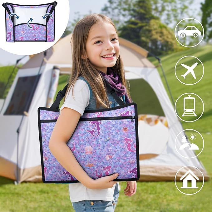 COOLBEBE Kids Travel Tray for Toddler Car Seat, Travel Tray for Airplane, Toddler Car Seat Lap Tray, Carseat Table Tray for Kids Travel Activities (Mermaid